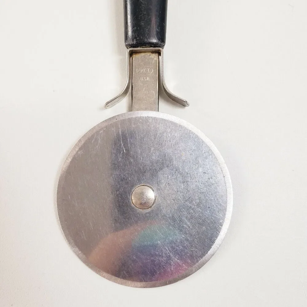 Vtg Ekco Pizza Cutter Pastry Slicer Stainless Black Plastic Handle Utensil USA